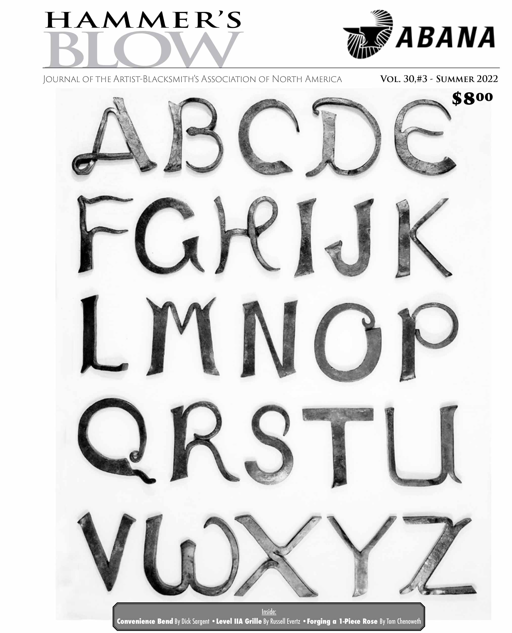 Cover image of the Summer 2022 issue of Hammer's Blow, a how-to journal from the Artist-Blacksmith's Association of North America.