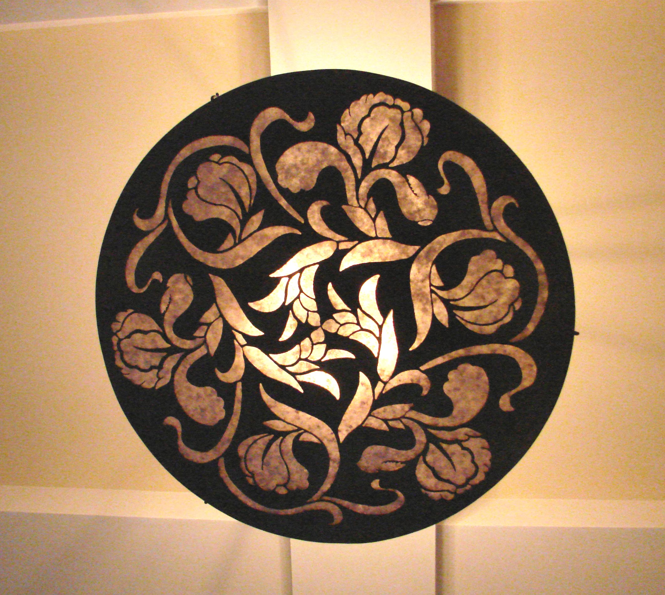 Gunter Private-residence-Colorado-Springs-40-diameter-bowl-fixture-with-sheet-mica-fill-behind-the-pattern