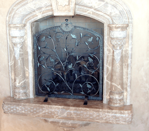 Hand-forged Fire Screen with Bird Detail by Chad Gunter